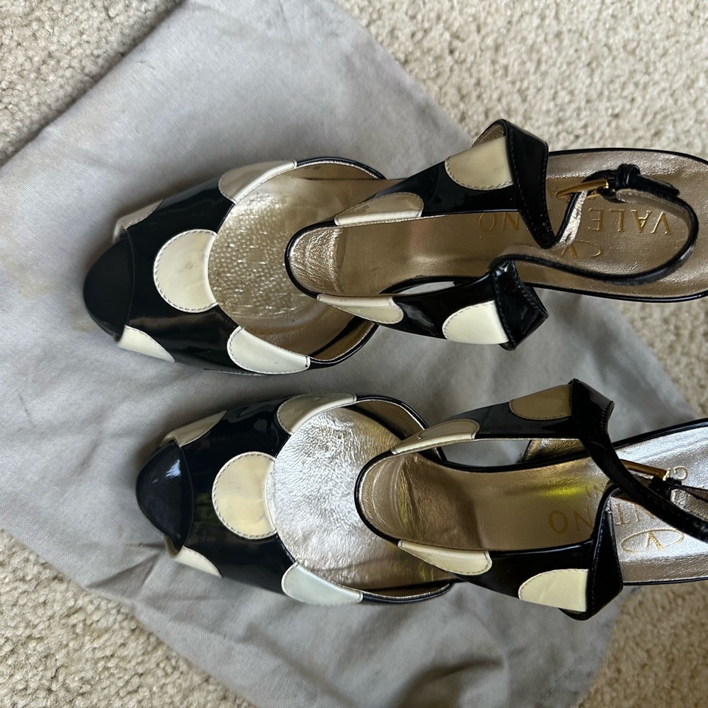 Valentino Black and Cream Polka Dot Heels